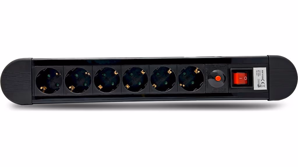 Geyer Πολύπριζο 6 Θέσεων Με Καλώδιο 2m και Διακόπτη Μαύρο (Με προστασία υπερφόρτωσης)