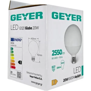 Λαμπτήρας LED E27 G120 Globe 20W 6500K Geyer